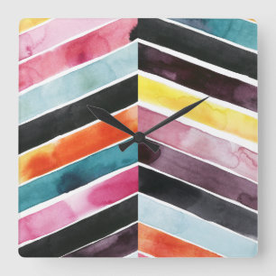 Vivid Watercolor Zickzack I Quadratische Wanduhr
