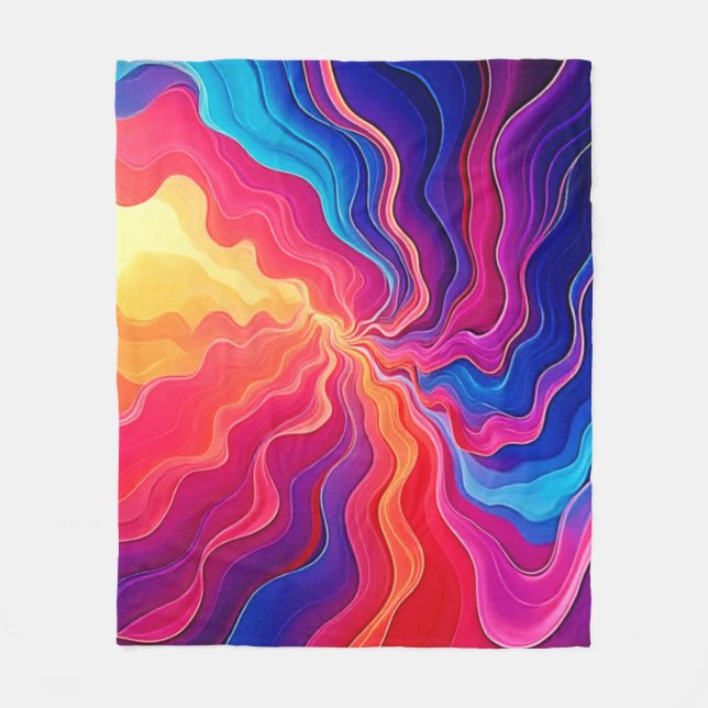 Vivid Waves: Abstract Neon Energy Flow Art Fleecedecke (Vorderseite)