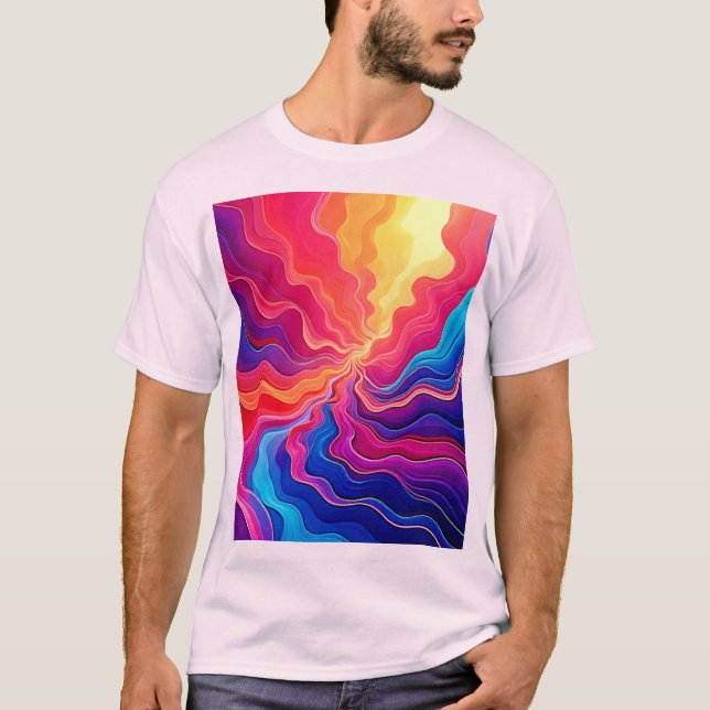 Vivid Waves: Abstract Neon Energy Flow Art T-Shirt (Vorderseite)