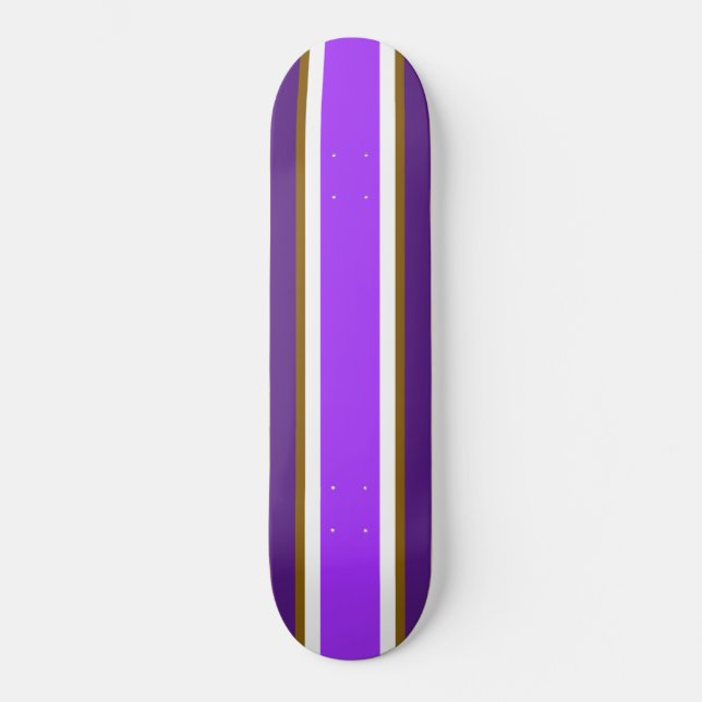 Vivid Zwei Tone Lila, weiße, braune Racing Streife Skateboard (Vorderseite)