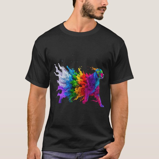 Vivider Explosion eines Regenbogenhundes T-Shirt (Vorderseite)