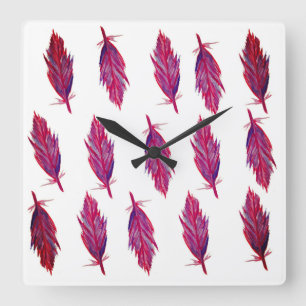 Vivie Farben Feathers Square Wall Clock Quadratische Wanduhr