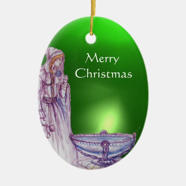 VIVIEN/LADY DES SEES Roter grüner Edelstein Keramik Ornament (Vorne)