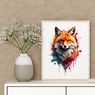 Vivio Red Fox Watercolor Splash & Spa Tamaro Poster