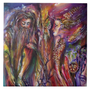 VIVIVIEN UND MERLIN Arthurian Legend Wasserfarbe Fliese