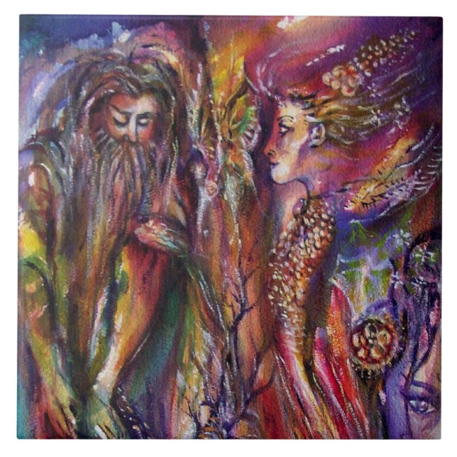 VIVIVIEN UND MERLIN Arthurian Legend Wasserfarbe Fliese (Vorderseite)