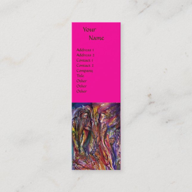 VIVIVIEN UND MERLIN Pink Fuchsia Lila Fantasie Mini Visitenkarte (Vorderseite)