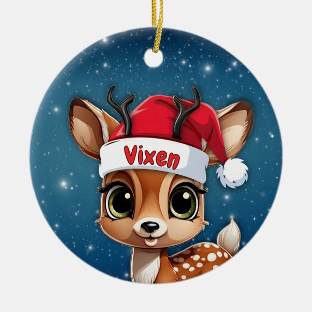Vixen Baby Deer, Fawn, Doe, Reindeer 🦌🎄 Keramik Ornament (Vorne)