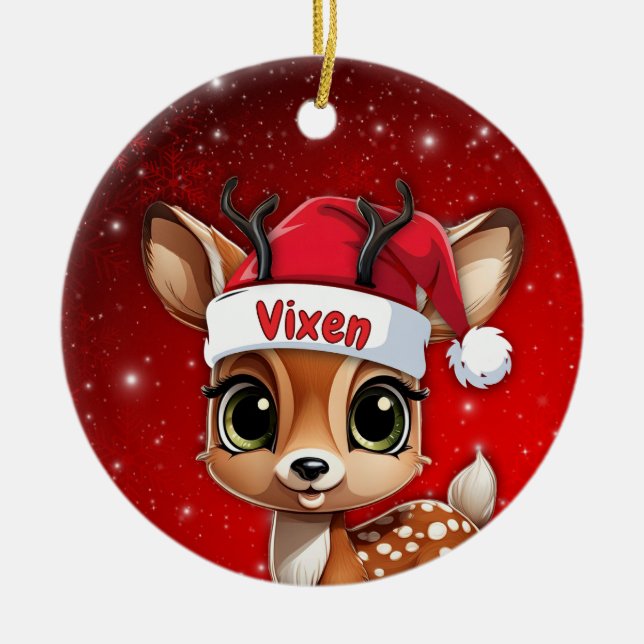 Vixen Baby Deer, Fawn, Doe, Reindeer🦌 🎄 Keramik Ornament (Vorne)