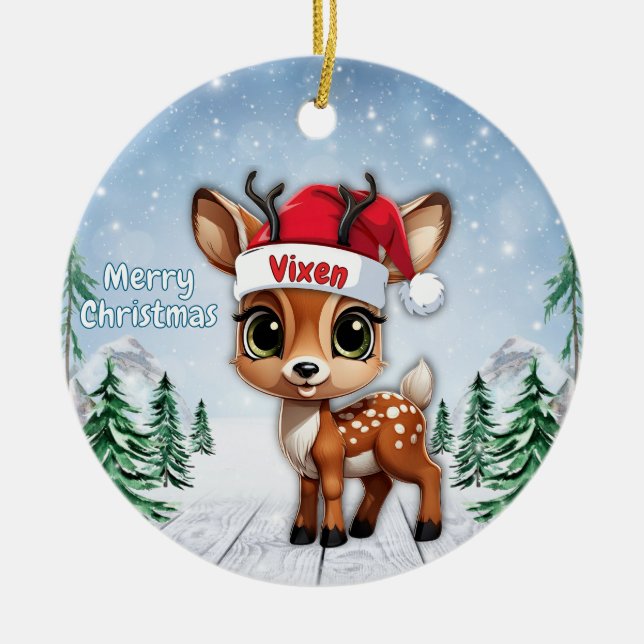 Vixen Baby Deer, Fawn, Doe, Reindeer 🦌🎄 Keramik Ornament (Vorne)