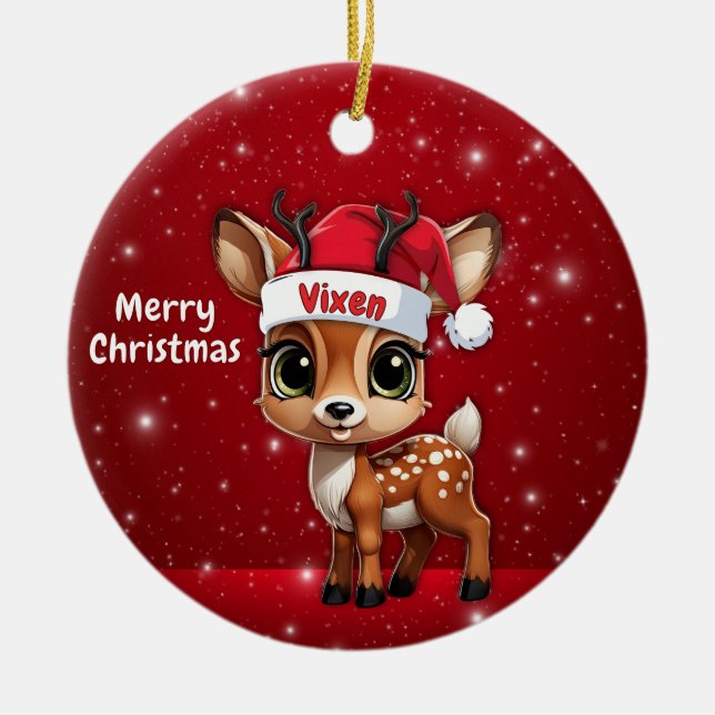 Vixen Baby Deer, Fawn, Doe, Reindeer🦌 🎄 Keramik Ornament (Vorne)