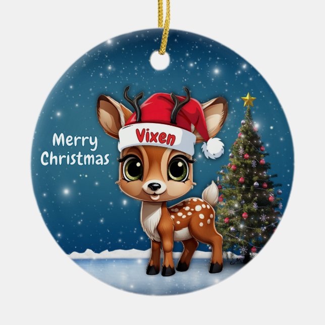 Vixen Baby Deer, Fawn, Doe, Reindeer🦌 🎄 Keramik Ornament (Vorne)