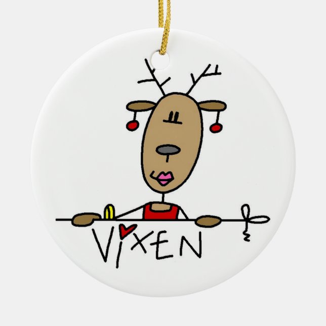 Vixen die Ren-Weihnachtsandenken-Verzierung Keramikornament (Vorne)