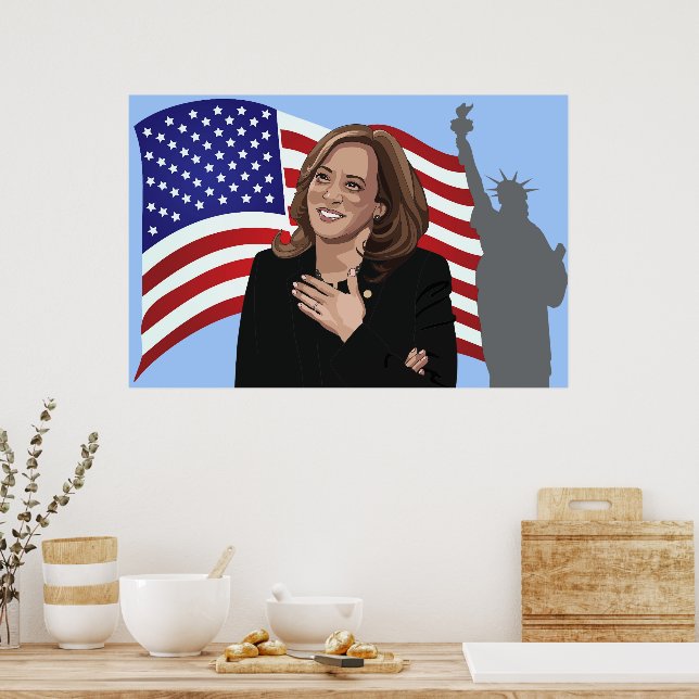 Vizepremierminister Kamala Harris Flaggenstatue Poster (Küche)