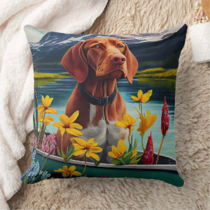 Vizsla auf dem Paddel: Ein landschaftliches Abente Kissen