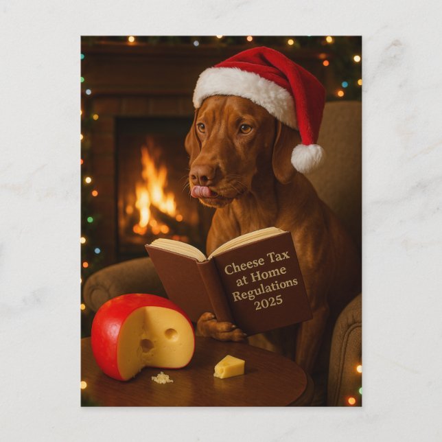 Vizsla 'Cheese Tax' Christmas postcard Postkarte (Vorderseite)