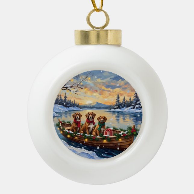 Vizsla Christmas Boat Holiday Keramik Kugel-Ornament (Vorderseite)