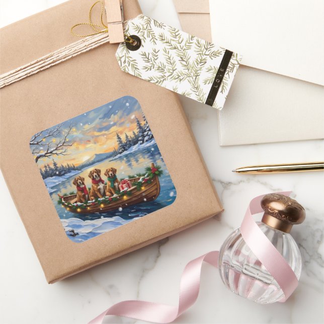 Vizsla Christmas Boat Holiday Quadratischer Aufkleber (Schenken)