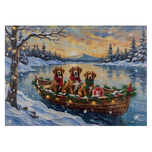 Vizsla Christmas Boat Holiday Schneidebrett (Vorderseite)