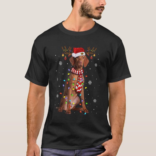 Vizsla Christmas Lights Weihnachtsmannmütze Downer T-Shirt (Vorderseite)