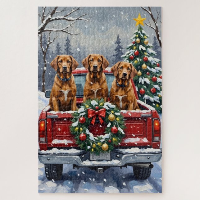 Vizsla Christmas Red Truck Holiday Puzzle (Vertikal)