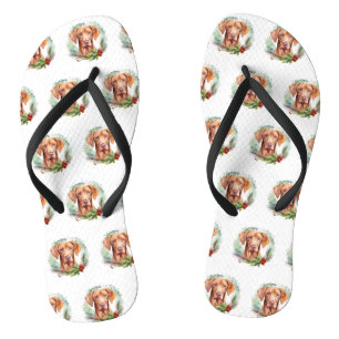 Vizsla Christmas Wreath Festivals Flip Flops