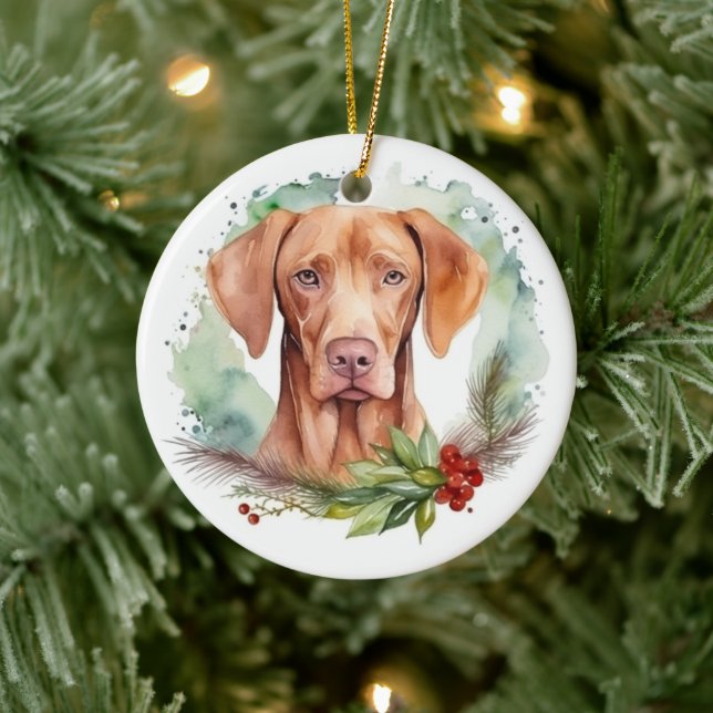 Vizsla Christmas Wreath Festivals Keramik Ornament (Baum)