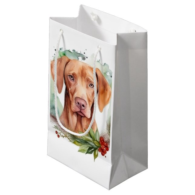 Vizsla Christmas Wreath Festivals Kleine Geschenktüte (Vorderseite Schrägansicht)