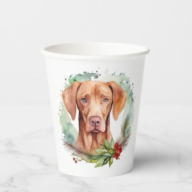 Vizsla Christmas Wreath Festivals Pappbecher (Vorderseite)