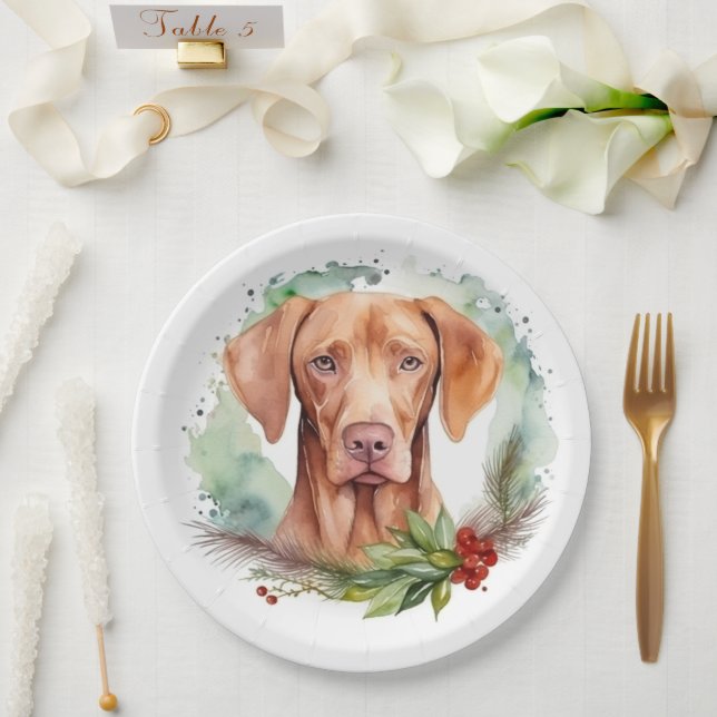 Vizsla Christmas Wreath Festivals Pappteller (Hochzeit)