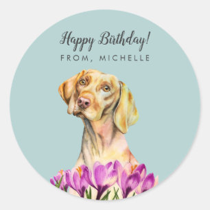 Vizsla Dog Blume   Happy Birthday Runder Aufkleber