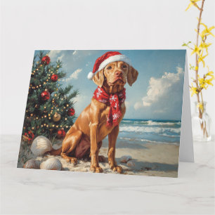 Vizsla Dog Christmas Vintag Beach Karte