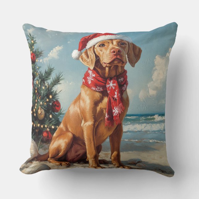 Vizsla Dog Christmas Vintag Beach Kissen (Vorderseite)