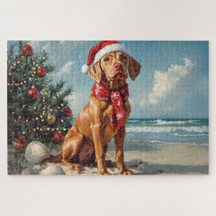 Vizsla Dog Christmas Vintag Beach Puzzle