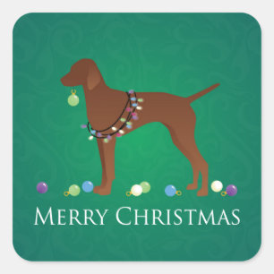 Vizsla Dog Frohe Weihnachtsgestaltung Quadratischer Aufkleber