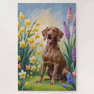 Vizsla Dog Frühlingsblumen Malerei Puzzle