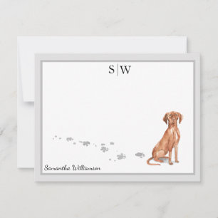 Vizsla Dog Grey Border Monogram Personalisiert Mitteilungskarte