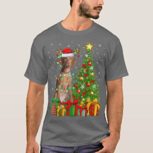 Vizsla Dog Lighting Xmas Tree Weihnachtsmannmütze  T-Shirt