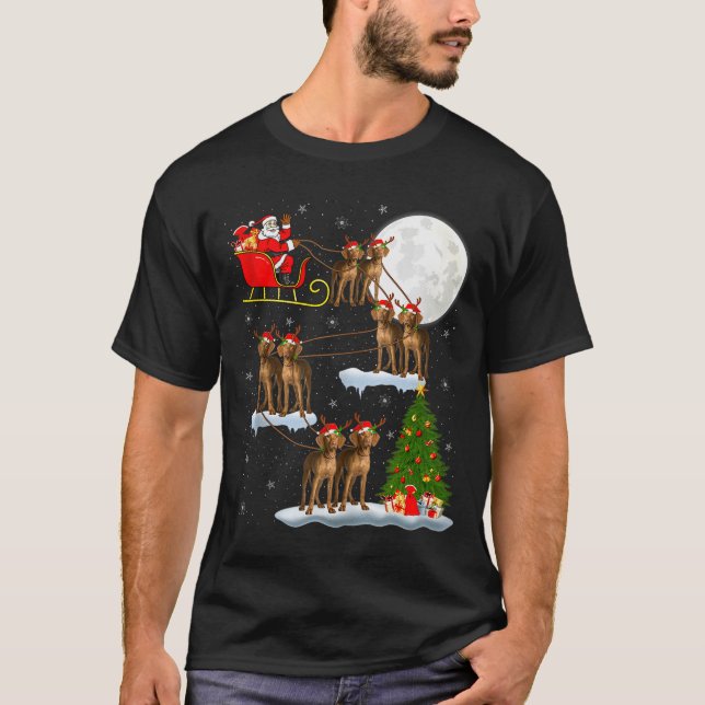 Vizsla Dog Santa Sleigh Flying Funny Magical Chris T-Shirt (Vorderseite)