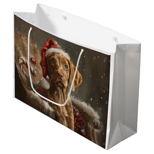 Vizsla Dog Weihnachtsfest Große Geschenktüte (Vorderseite Schrägansicht)