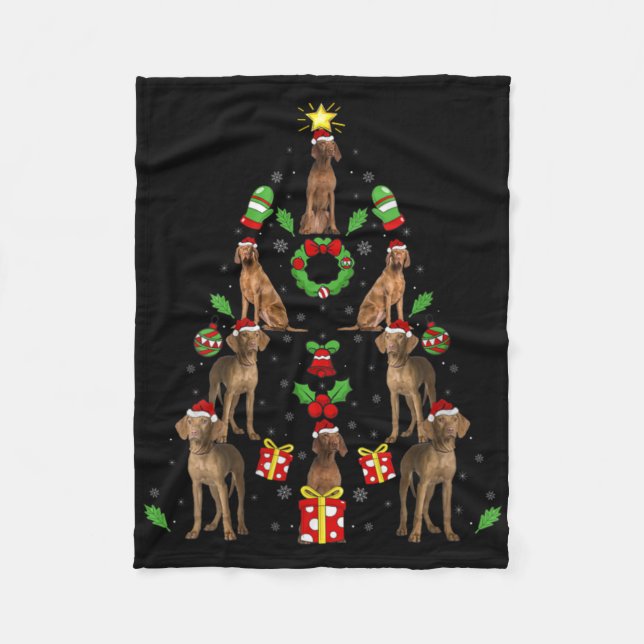 Vizsla Dog Xmas Lighting Tree Vizsla Christmas V N Fleecedecke (Vorderseite)