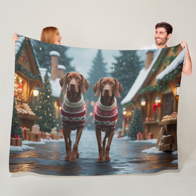 Vizsla Dogs Christmas Snow Holiday Fleecedecke (Beispiel)