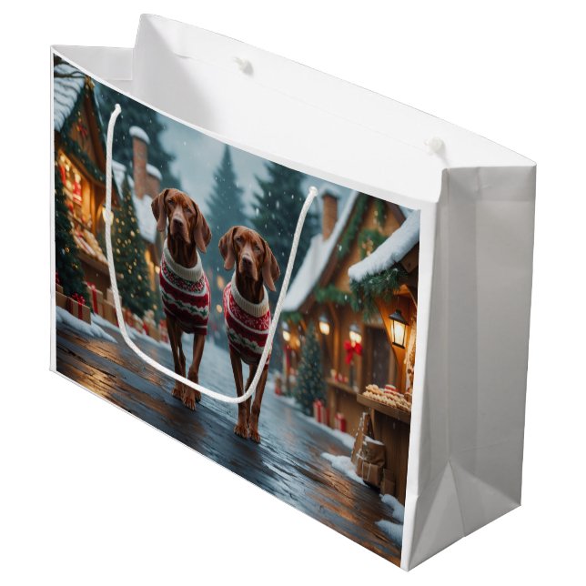 Vizsla Dogs Christmas Snow Holiday Große Geschenktüte (Vorderseite Schrägansicht)