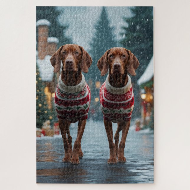Vizsla Dogs Christmas Snow Holiday Puzzle (Vertikal)