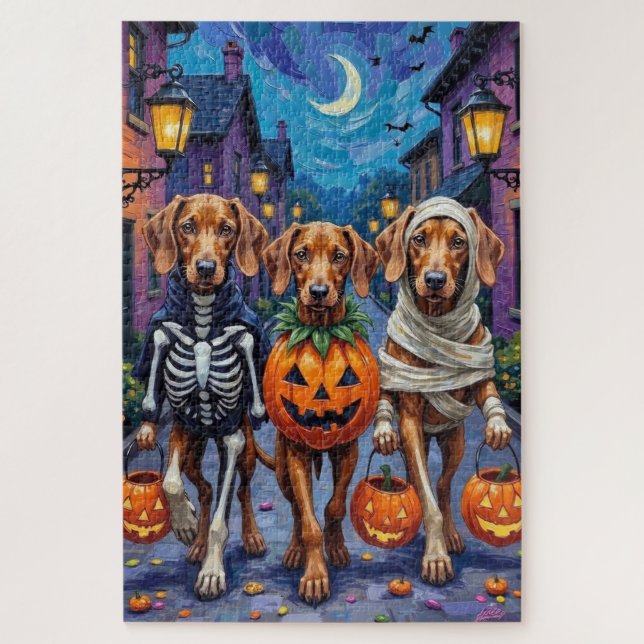 Vizsla Dogs Trick-or-Treating in Halloween-Kostüm Puzzle (Vertikal)