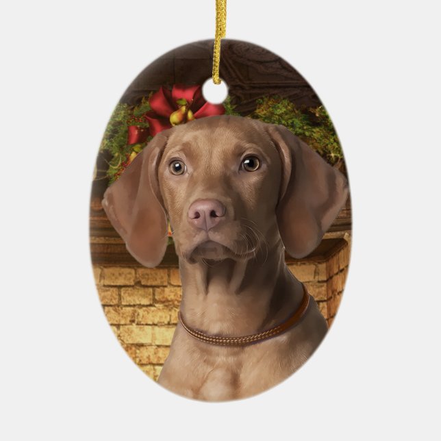 Vizsla Feiertags-Verzierung Keramikornament (Vorne)