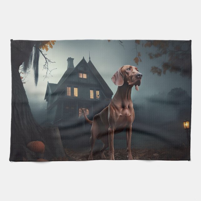 Vizsla Halloween Beängstigend Geschirrtuch (Horizontal)