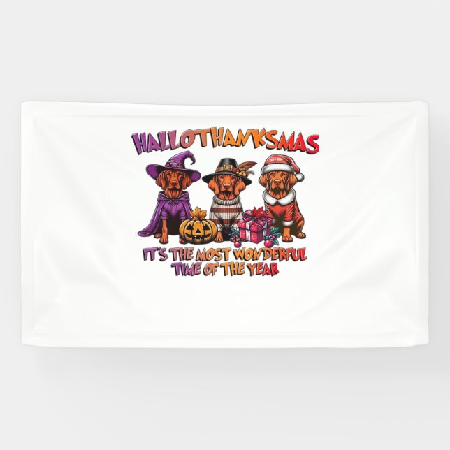 Vizsla Halloween Erntedank Weihnachts Classic T- Banner (Horizontal)
