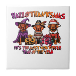 Vizsla Halloween Erntedankfest Weihnachten Classic Fliese