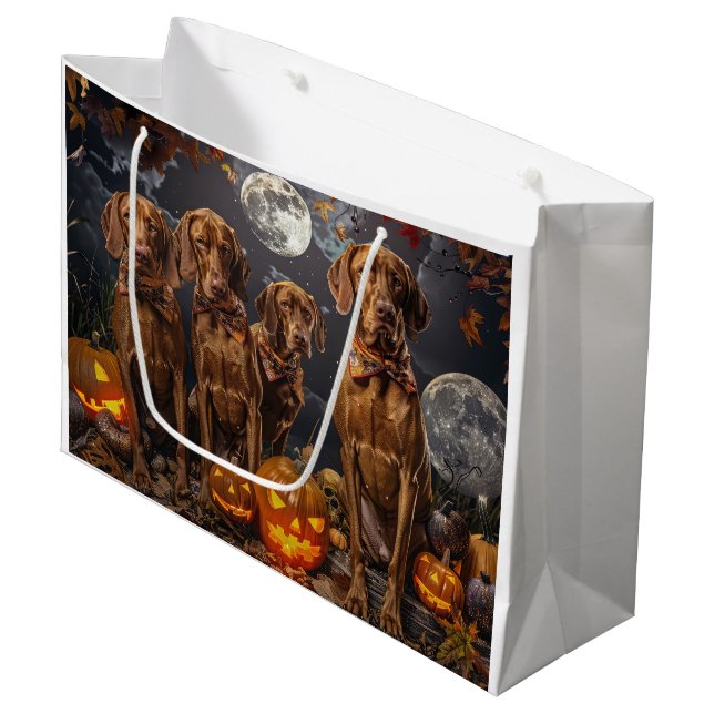 Vizsla Halloween Spooky Große Geschenktüte (Vorderseite Schrägansicht)